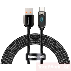 Baseus USB till USB-C Kabel 2m med Display - Svart