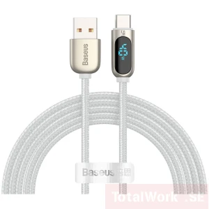 Baseus USB till USB-C Kabel 2m med Display - Vit